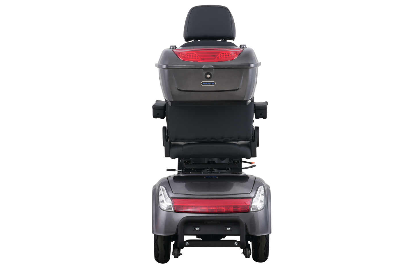 Rear view of the Avantis Traveller featuring a lockable storage box and bright red taillights.