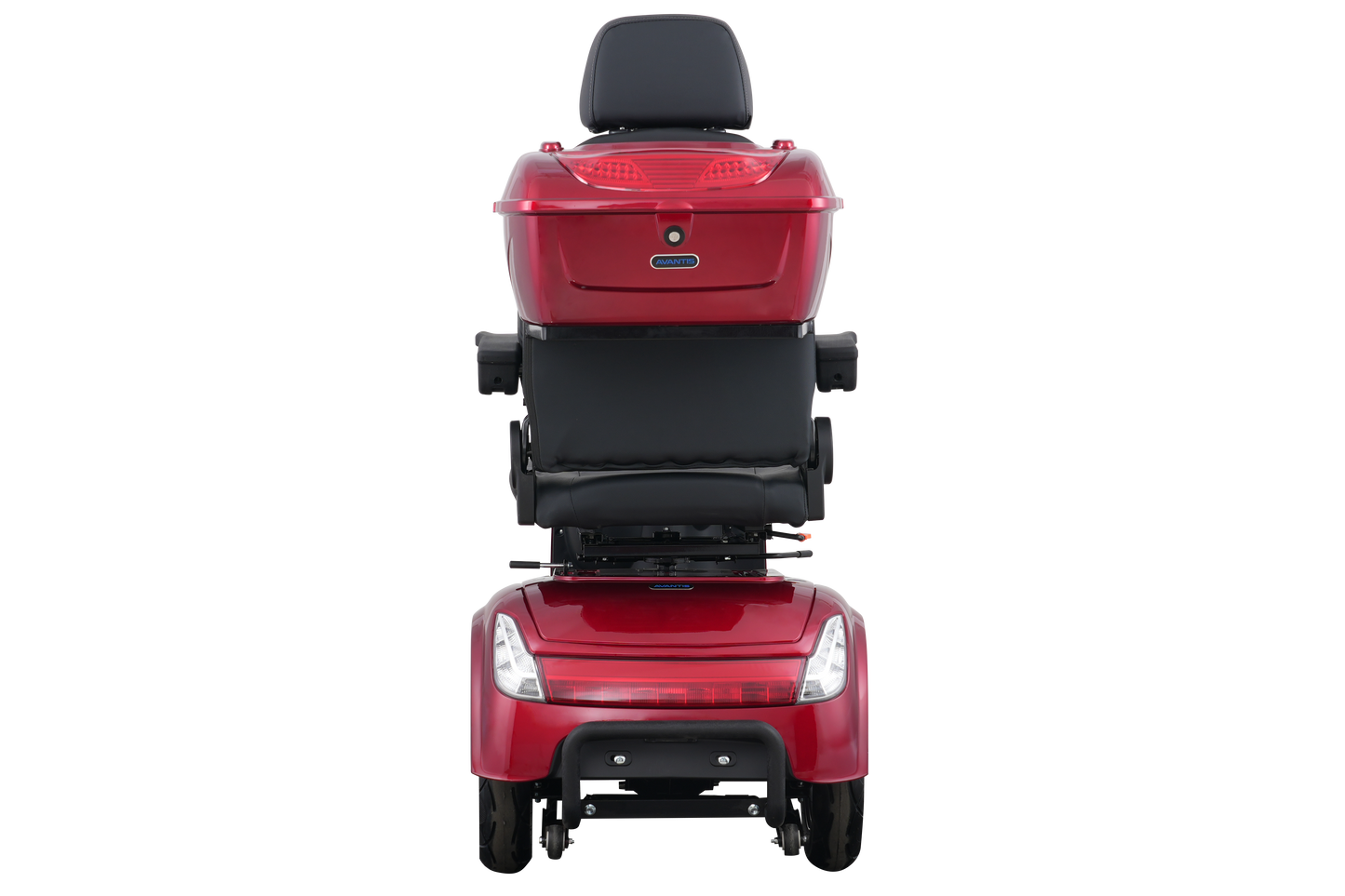 Avantis Traveller scooter showing full suspension stability on an uneven outdoor surface.