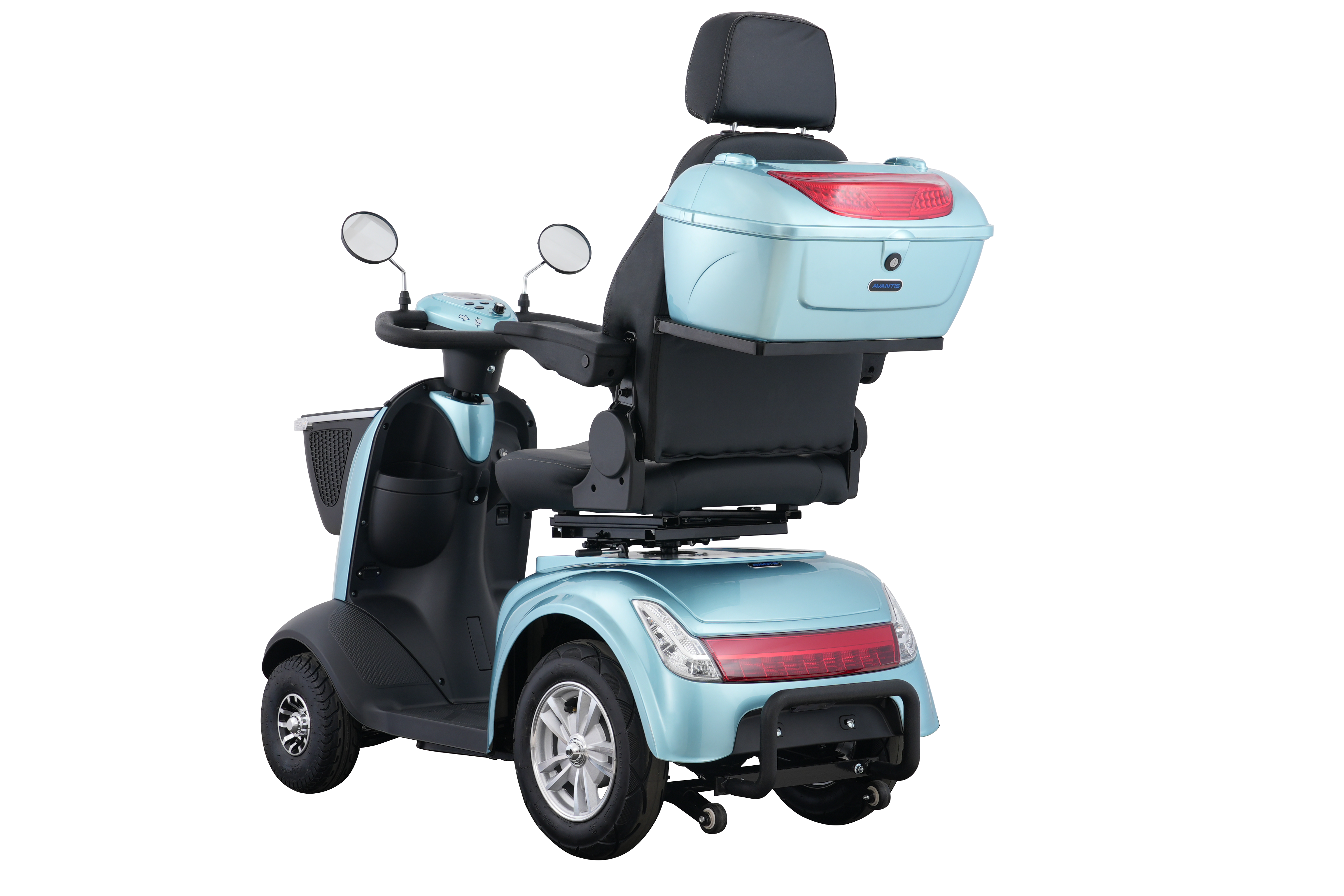 Rear Shocks: Dual rear shock absorbers on the Avantis Traveller ensuring a smooth ride on uneven terrain.