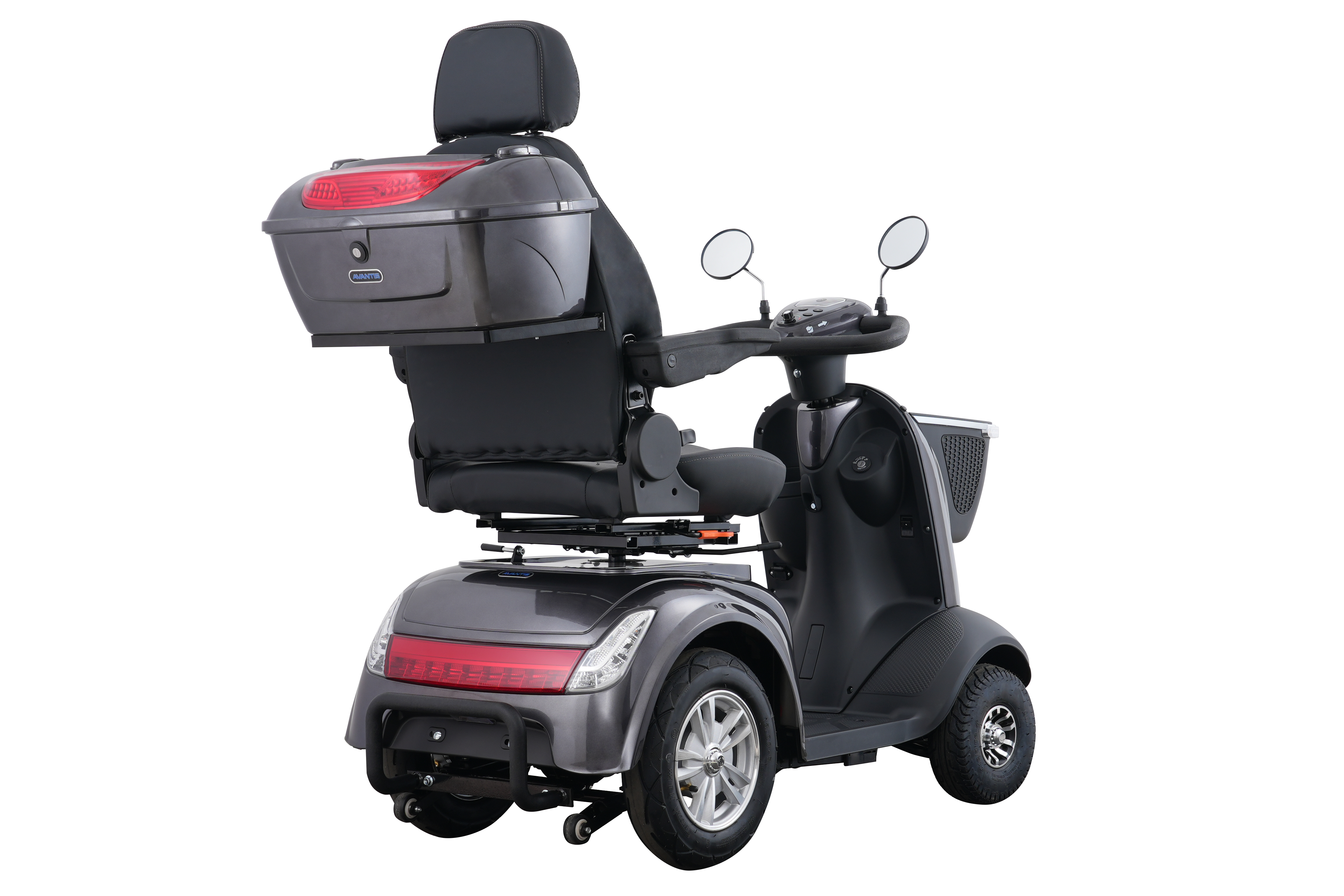 Angular view of the Avantis Traveller showcasing its sleek modern design and 4-wheel stability.